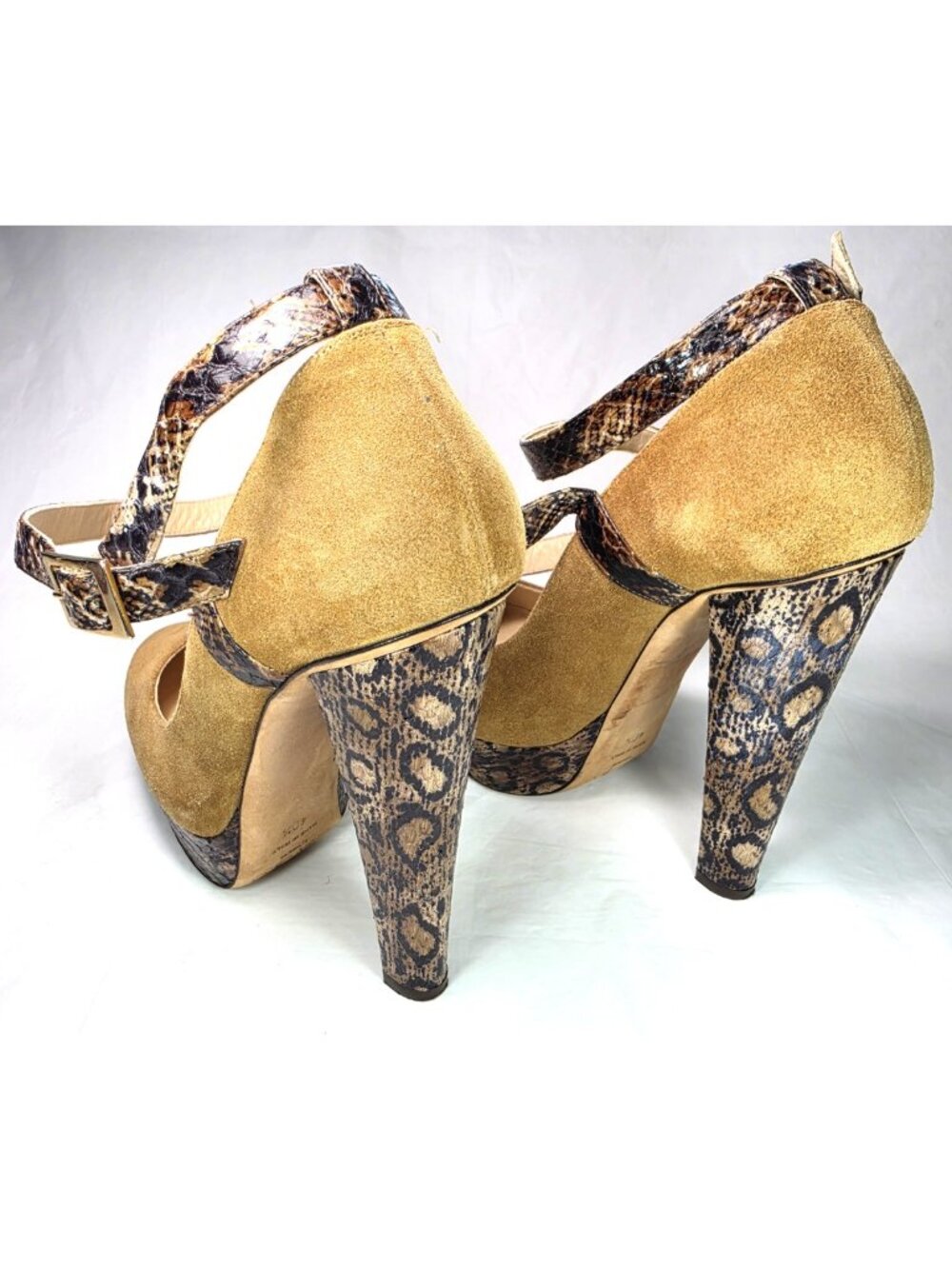 Jimmy Choo Tan Suede Snake Print Platform Heels EU 40.5 US 10.5